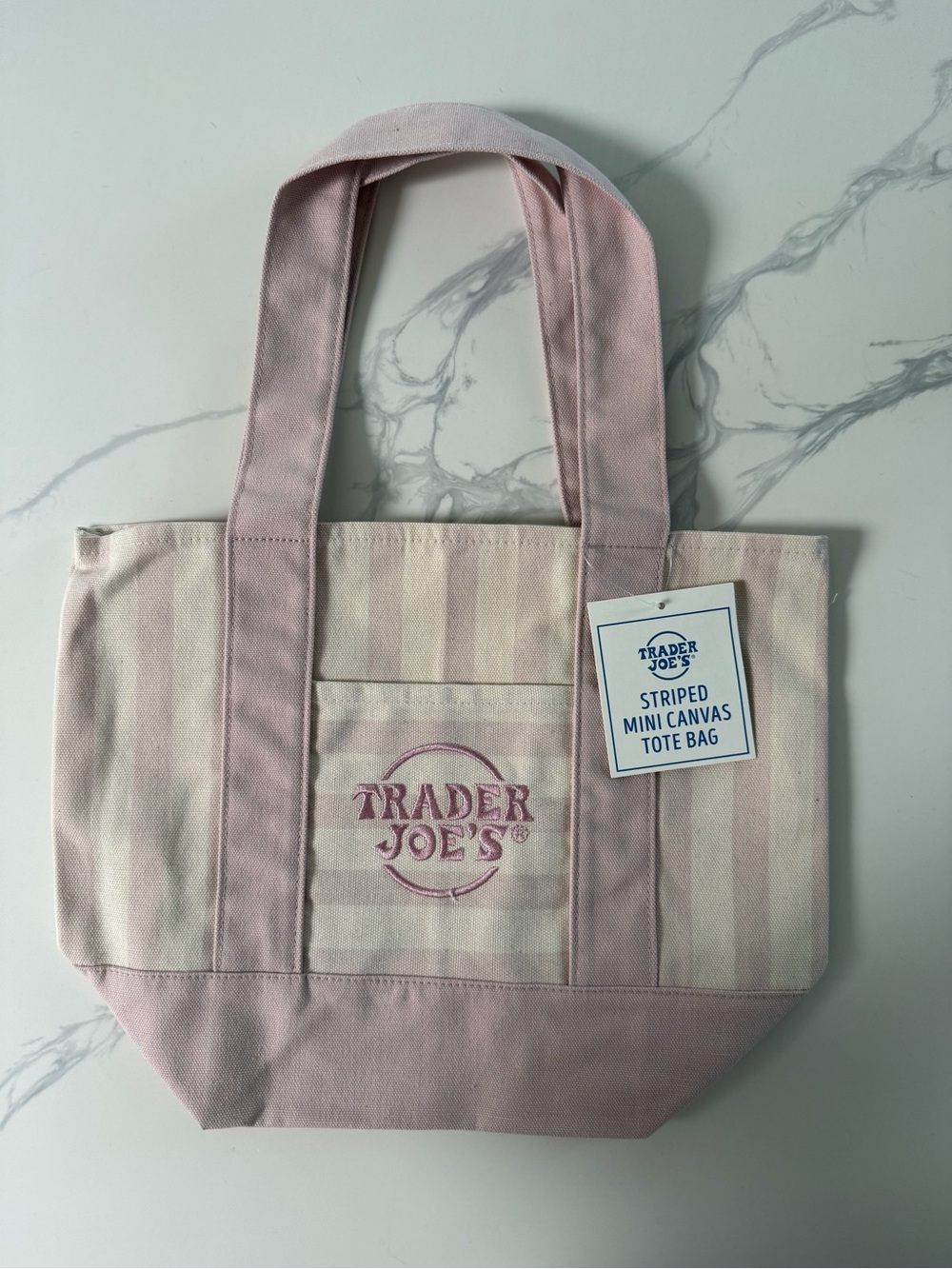 Pink Striped Mini Canvas Trader Joe’s Tote Bag
